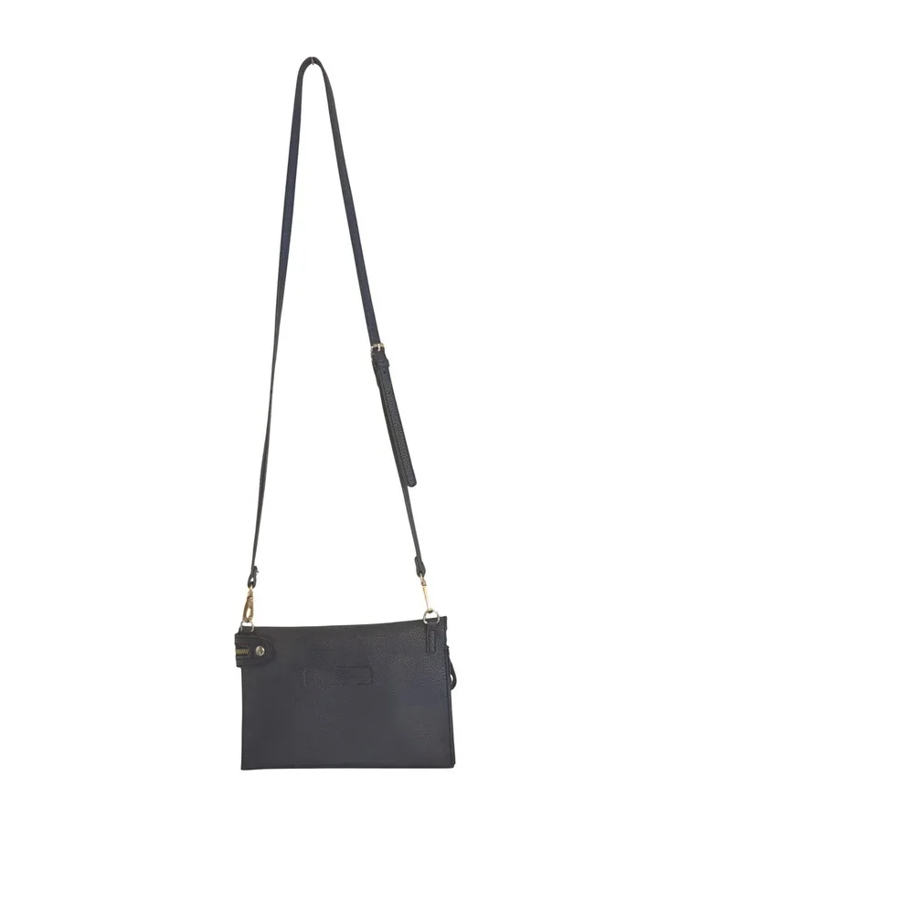 Sondra Roberts Square Navy Blue Pebbled Crossbody Bag Gold Hardware Slim Clutch